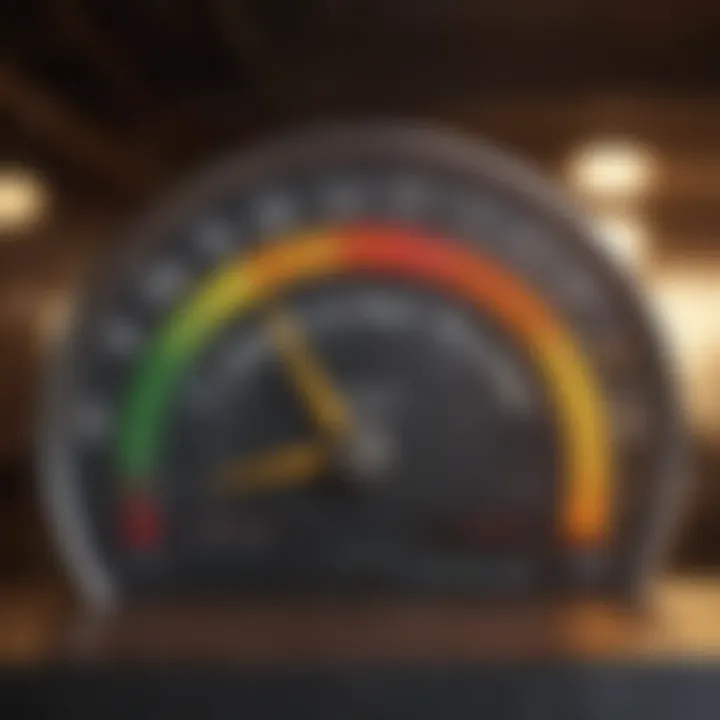 Illustration of a credit score gauge with positive indicators