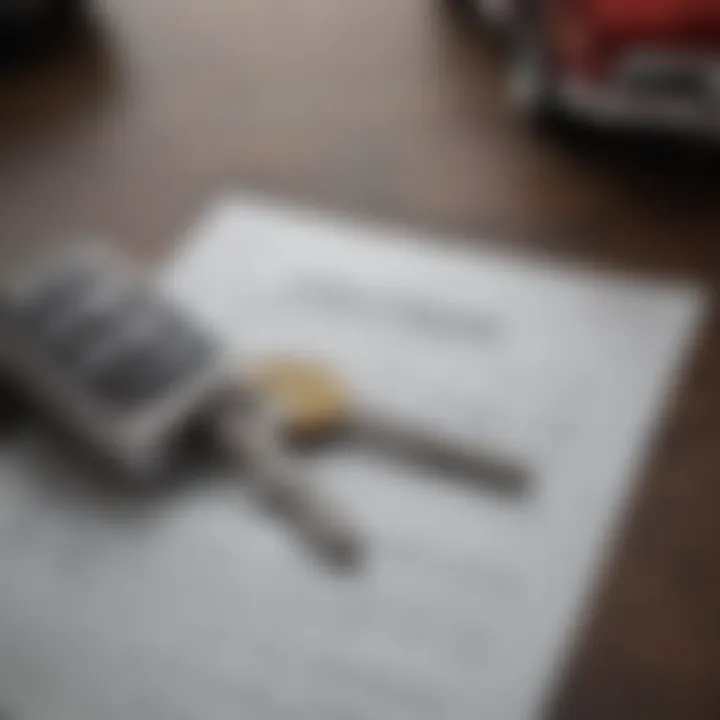 A close-up of a car key on a financial contract