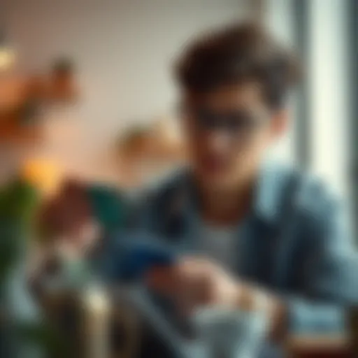 Young adult analyzing credit card options