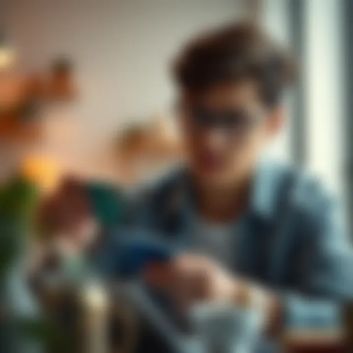 Young adult analyzing credit card options