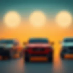 Illustration of various vehicle types with insurance icons