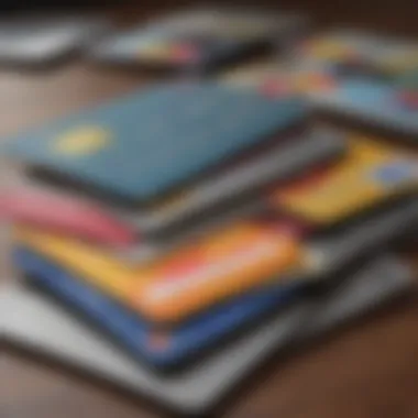 A close-up view of various credit cards laid out on a table