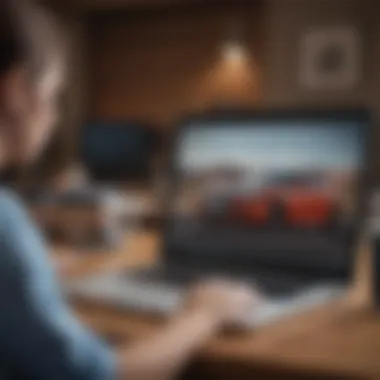 Researching Car Insurance Options A person using a laptop to research affordable car insurance options online.