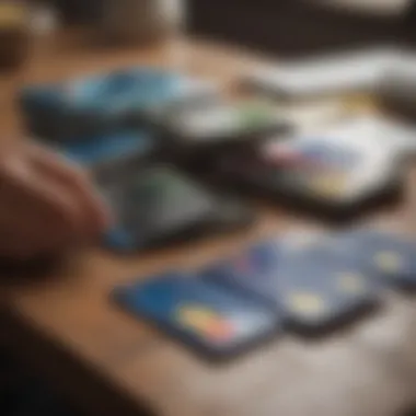 An overview of various small business credit cards displayed on a desk