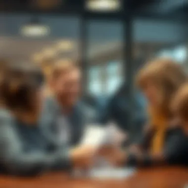 Engaged Members of a Credit Union Happy credit union members discussing finances