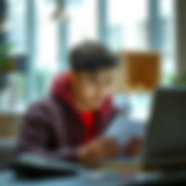 Calculating Insurance Savings A young adult calculating insurance savings