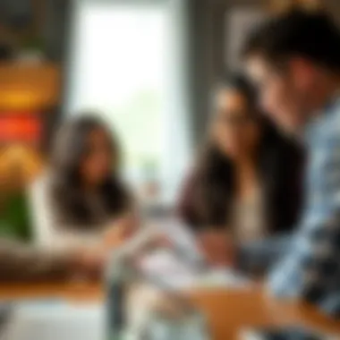 Financial Discussion for Couples Two individuals discussing finances at a table