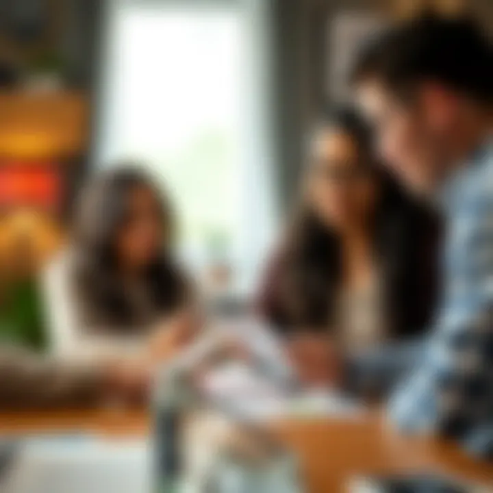 Financial Discussion for Couples Two individuals discussing finances at a table