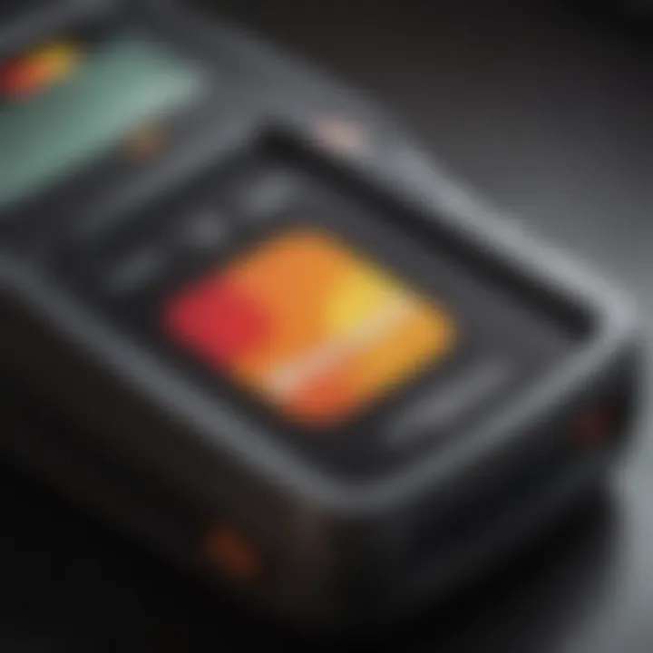 Close-up of a contactless payment terminal displaying Mastercard logo