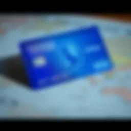 Credit card on a map highlighting international destinations