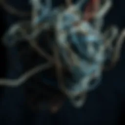 Conceptual visualization of financial stress represented by tangled wires