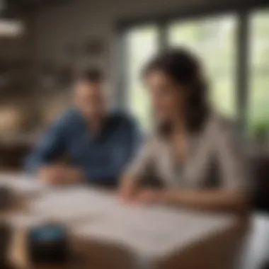 A couple analyzing financial documents at a table