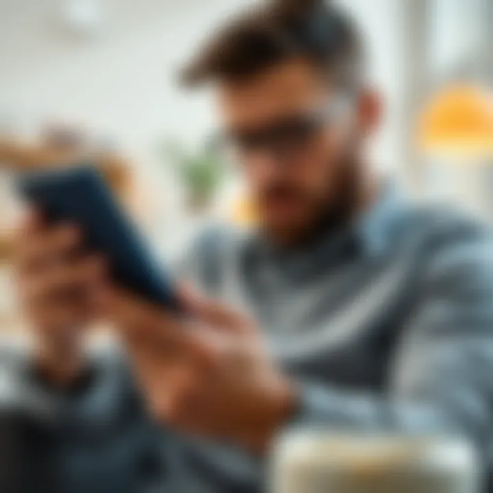 A person analyzing their credit score on a digital device.