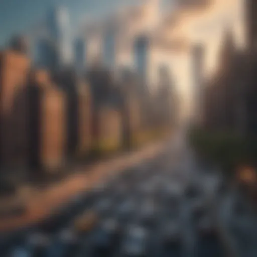 City skyline with cars in traffic