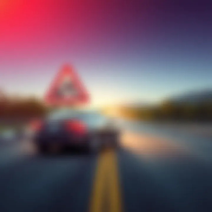 SR-22 Insurance and Road Safety Illustration of a car on a road with a warning sign