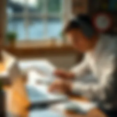 Effective Financial Management Illustration of a person managing finances with a laptop and documents