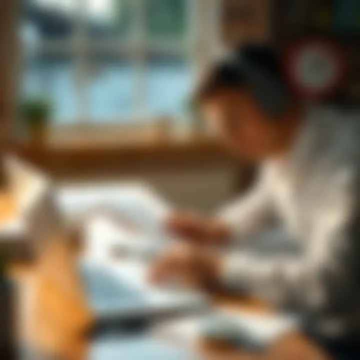 Effective Financial Management Illustration of a person managing finances with a laptop and documents