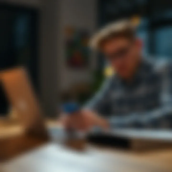 A person analyzing credit card offers on a laptop